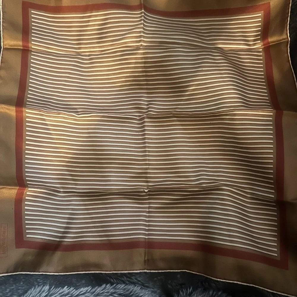 Yves Saint Laurent Men's Gold and Red Silk Scarf - Picture 3 of 10